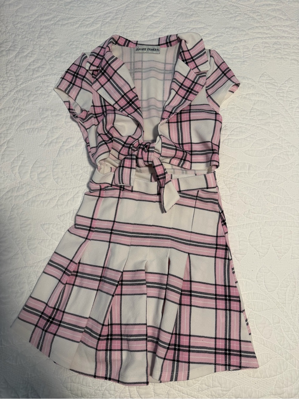 Almost Famous Pink Plaid Tie-Front Mini Dress
